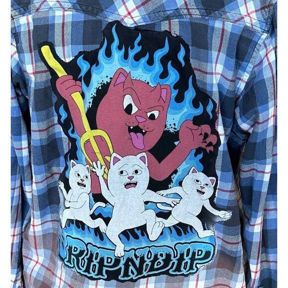 RipnDip Hades Plaid Flannel Shirt Shacket Blue LARGE Oversize Skater Unique - Picture 2 of 6